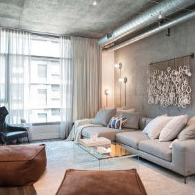 Concrete surfaces in the living room interior