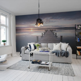 Scandinavian living room in bright colors