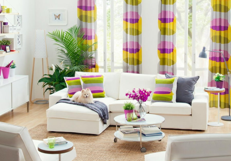 Color print on the curtains in the living room