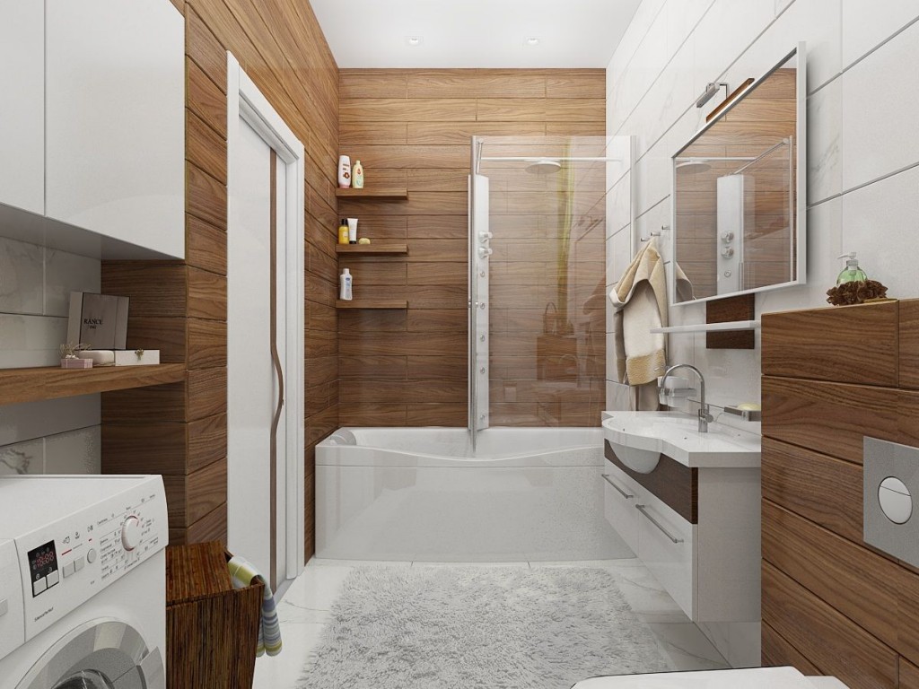 Trang trí tường phòng tắm bằng gỗ