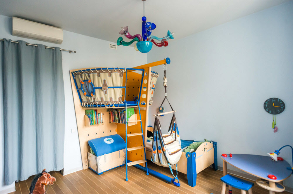 Children's room with glass wall decoration
