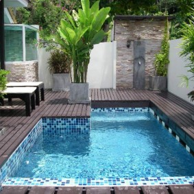 L'arrière-cour d'une maison privée avec une petite piscine