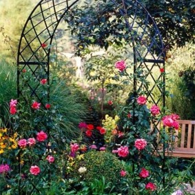 Arc de grădină cu trandafiri înfloriți