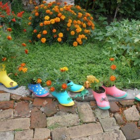 Old galoshes as flower pots