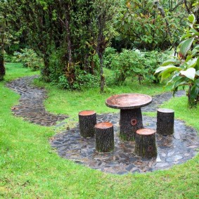 Garden furniture made of wooden stumps