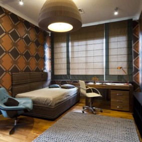 Stylish room with brown wallpaper