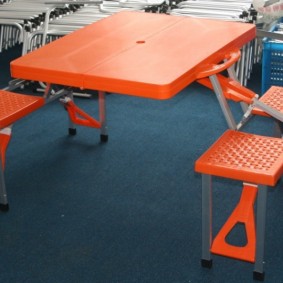 A set of plastic furniture from the table and chairs