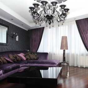 Dark purple curtains paired with white tulle