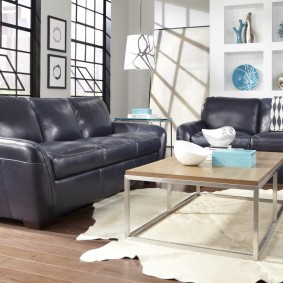 Leather furniture in the interior of the living room