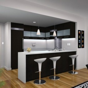 Black and white kitchen-living room