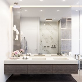 Vannas istabas dizains ar lielu spoguli