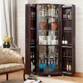 Corner display cabinet with drawers