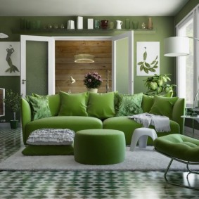 Modern bir odada yeşil mobilya