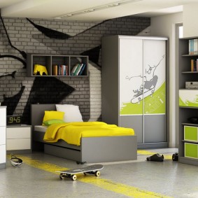 La chambre jaune et grise pour un adolescent