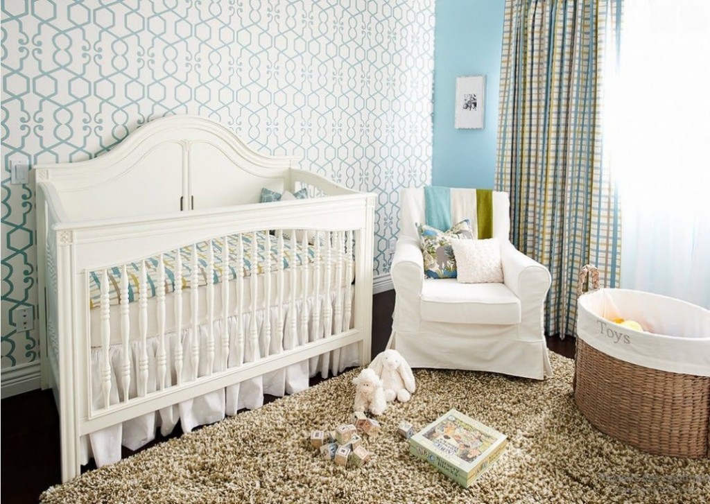 Light paper wallpaper in a baby room