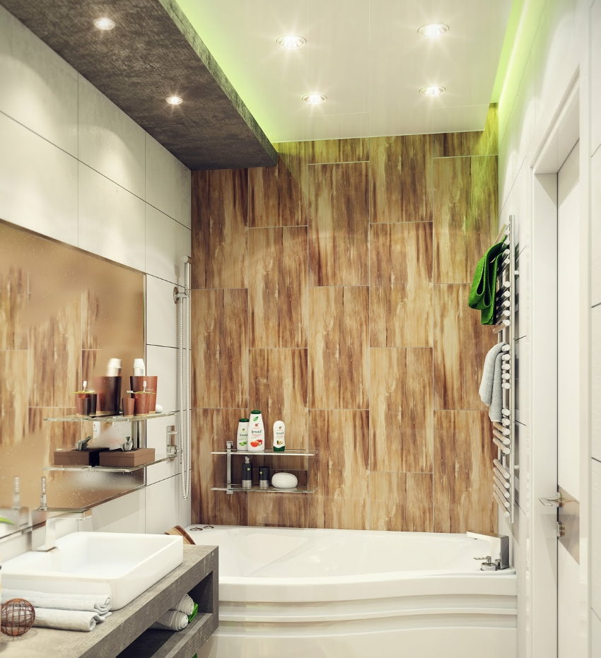 Tile on the wall of the bathroom in modern style