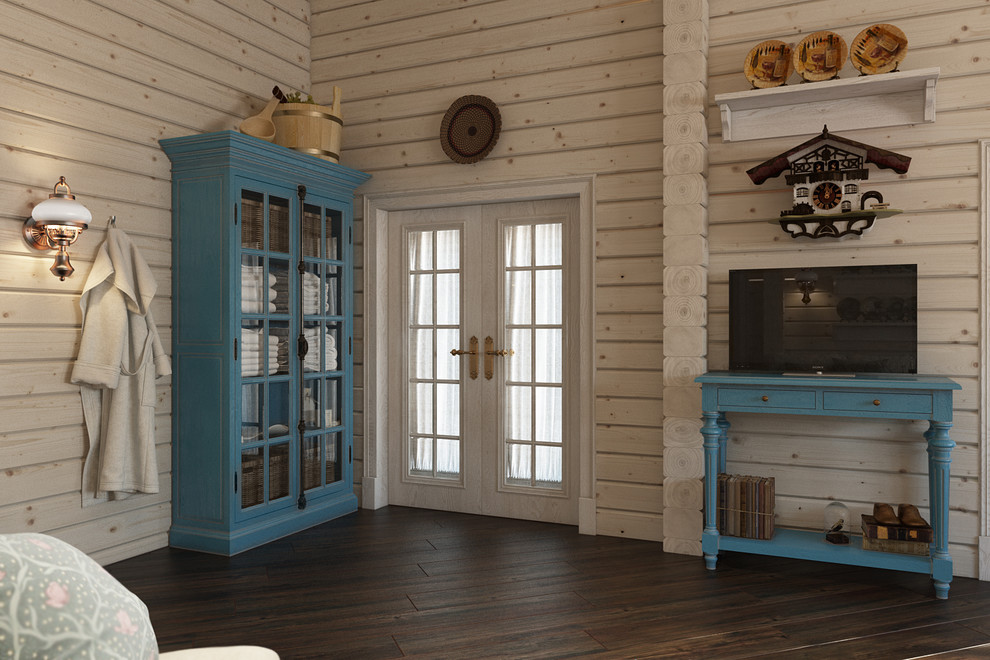 Meubles bleus dans une maison en bois en bois