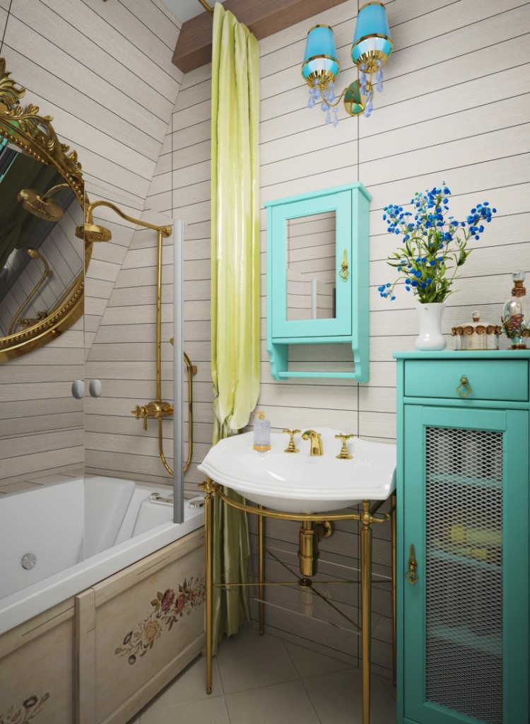 Provansas stila mazās vannas istabas interjers