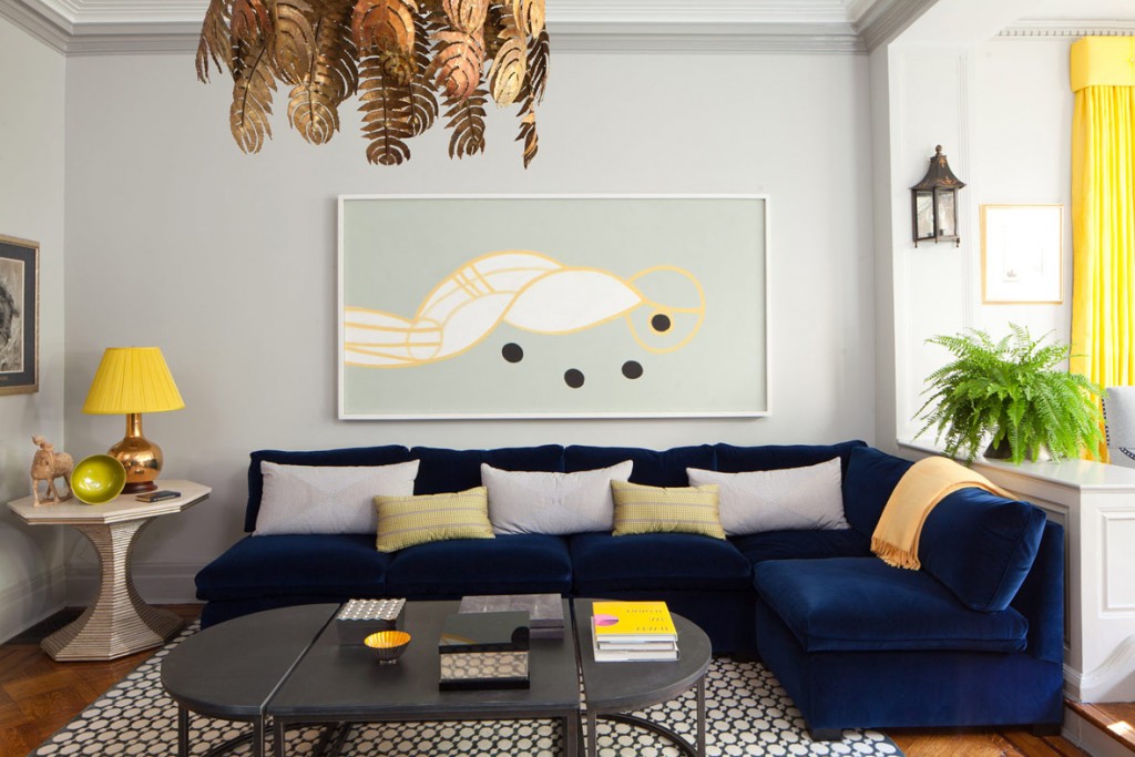 Canapea din colț cu tapițerie albastră