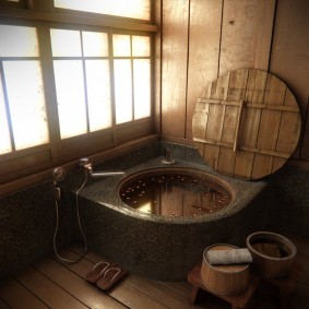 décoration photo de salle de bain de style japonais