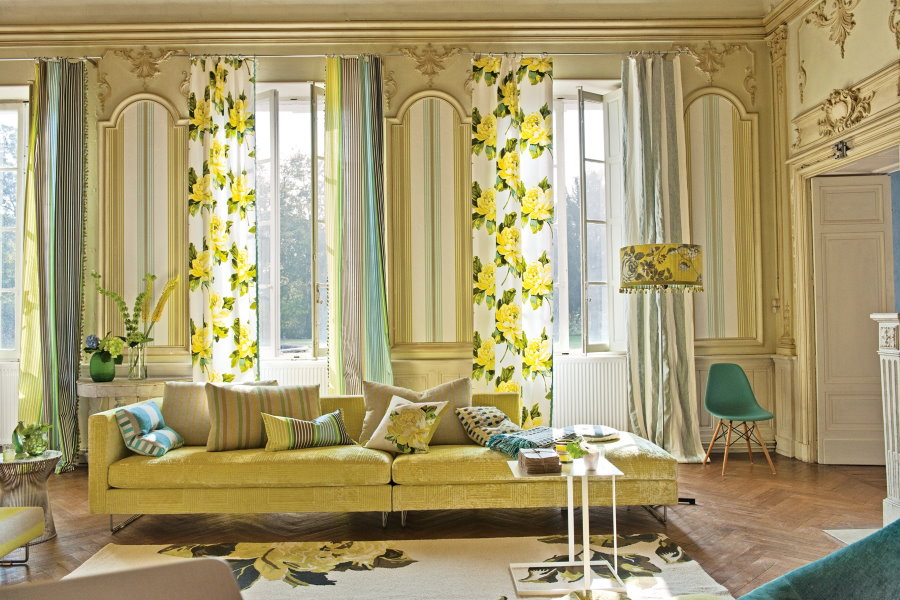 Spring curtains on the windows of the living room