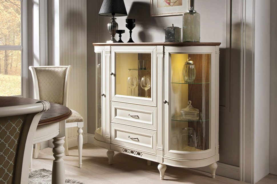 Sideboard display cabinet with two drawers