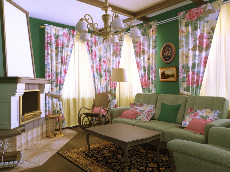 Provence tarzı oturma odası iç kanepe ile.