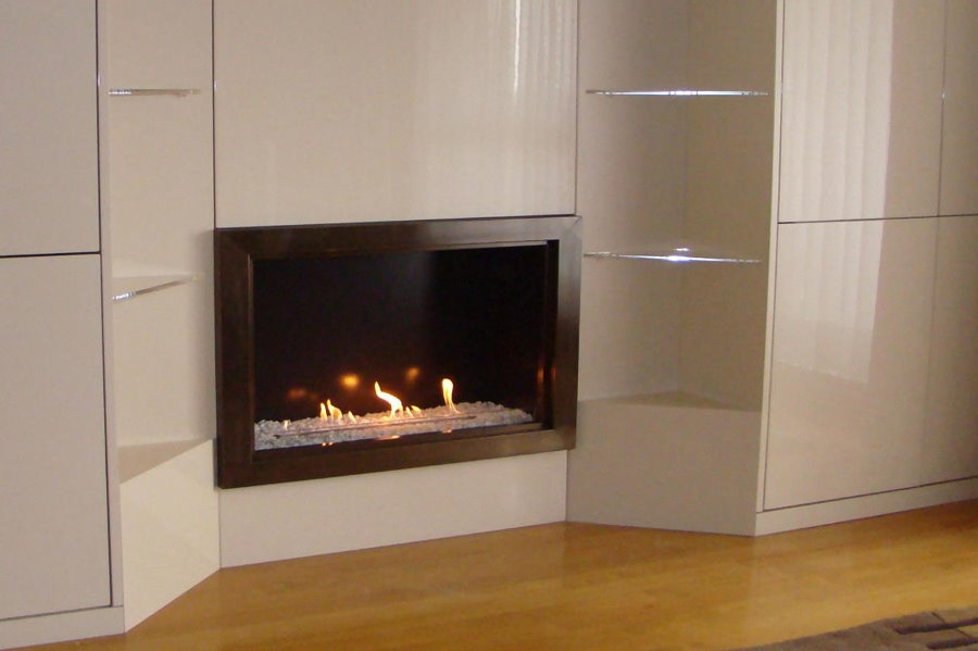 Wall-mounted fireplace with smooth facades