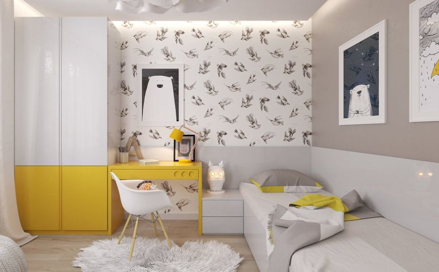 Yellow accents in a white nursery