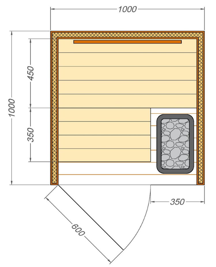 Desenho de uma sauna para colocação na varanda do apartamento