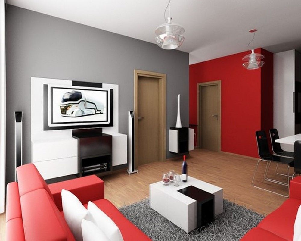 Dzīvojamās istabas dekors ar kontrastējošām sienām