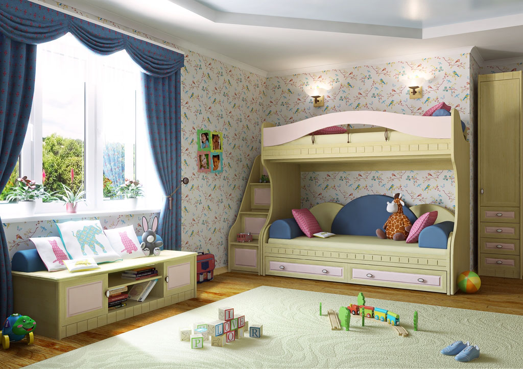 غرفة للأطفال مع سرير بطابقين