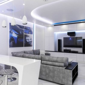 High tech white living room lighting