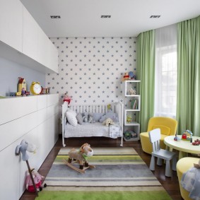 Green curtains in a child's room