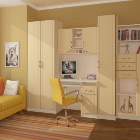 Yellow chair in the interior of a children's room