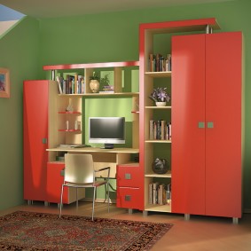 Compact wall with red doors