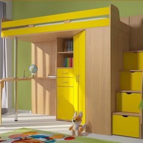 Drawers in a ladder of a children's bed