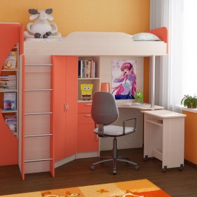 Children's loft bed with desk