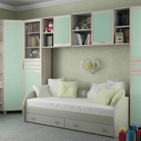 Light blue furniture in the boy's room
