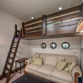Loft bed in stalin with a high ceiling