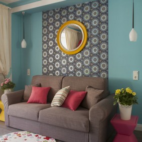 Vinyl wallpaper as an accent to the living room interior