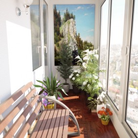 مقعد خشبي على الشرفة مع الزجاج PVC