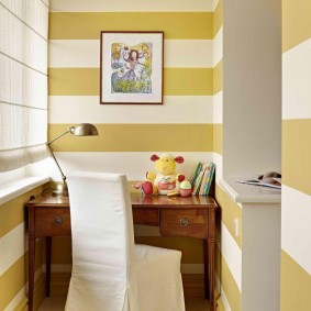 Striped walls of the balcony in the children's room