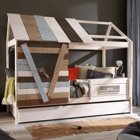 Children's bed from boards in the loft style