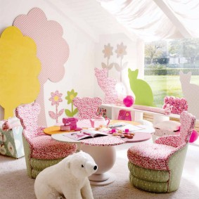 Upholstered chairs in the play area of ​​the children's room