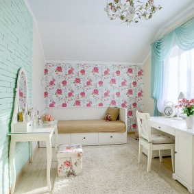 Turquoise curtains in the girl's room