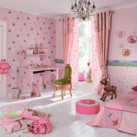 Papier peint rose dans la chambre des filles