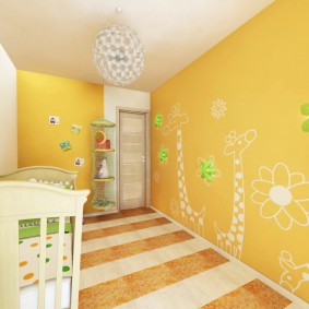 Yellow wallpaper in a small nursery
