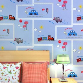 Blue wallpaper with baby cars