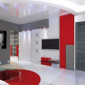 Red color in the interior design of the living room